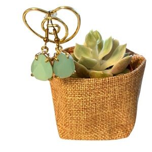 Mint Green in Gold Tone Setting Teardrop Dangle Earrings
